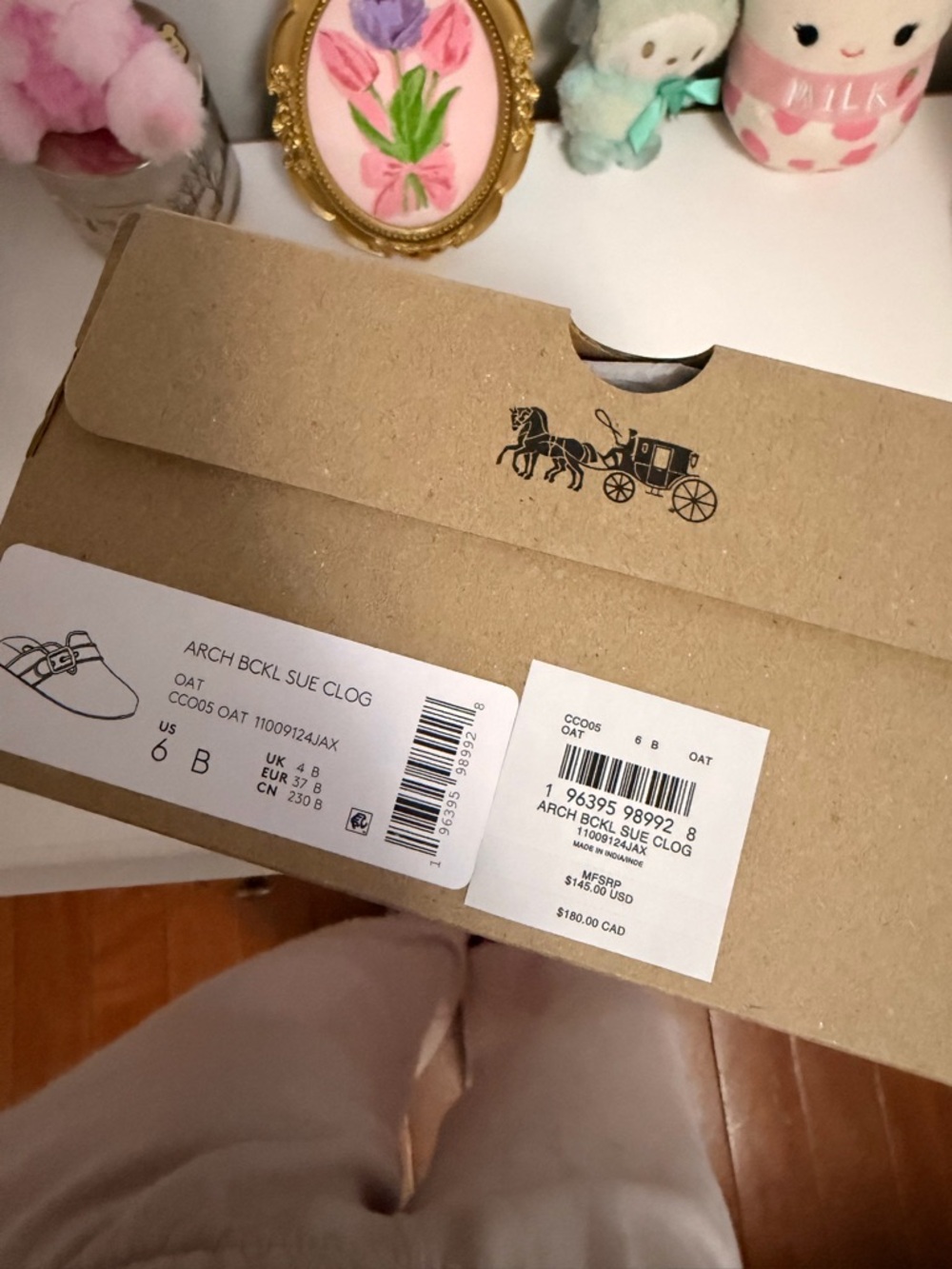 Coach Beige Suede Mules with Signature Monogram Trim and Gold Buckles - Picture 6 of 6